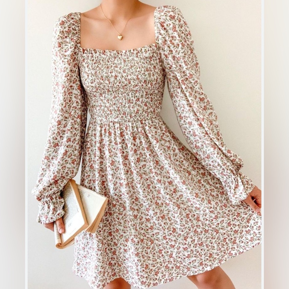 Cream and Pink Floral Mini Dress